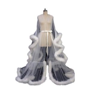 White marabou bridal robe